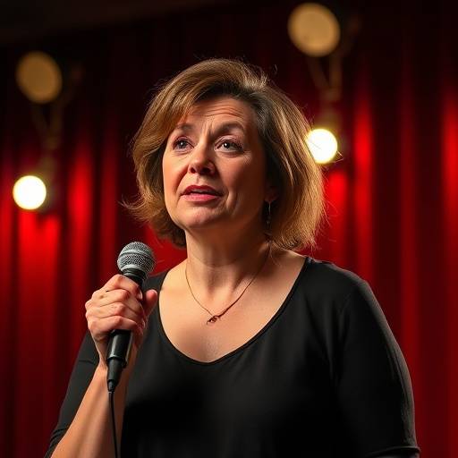 Anne-Fleur in een komische rol tijdens een improvisatie theater voorstelling.
