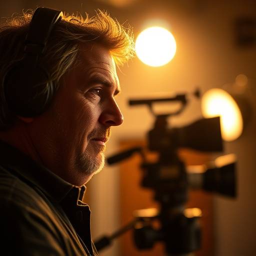 David Bakker op de filmset tijdens de opnames van een korte film.