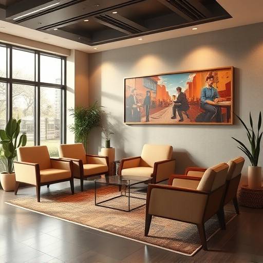 De wachtruimte bij Visie & Vertolking, gezellig ingericht met comfortabele stoelen en inspirerende decoratie.