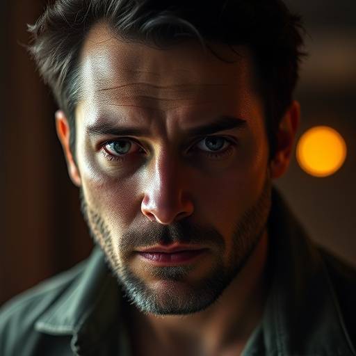 Een acteur in een dramatische scène, gefotografeerd tijdens een portfolio shoot.
