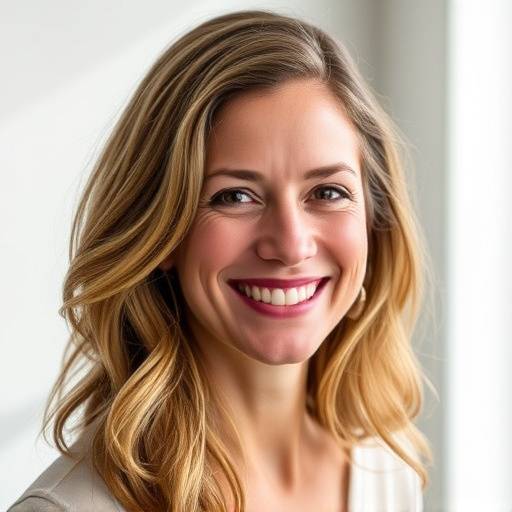 Portret van Maria de Vries, oprichter van Visie & Vertolking, lachend naar de camera.
